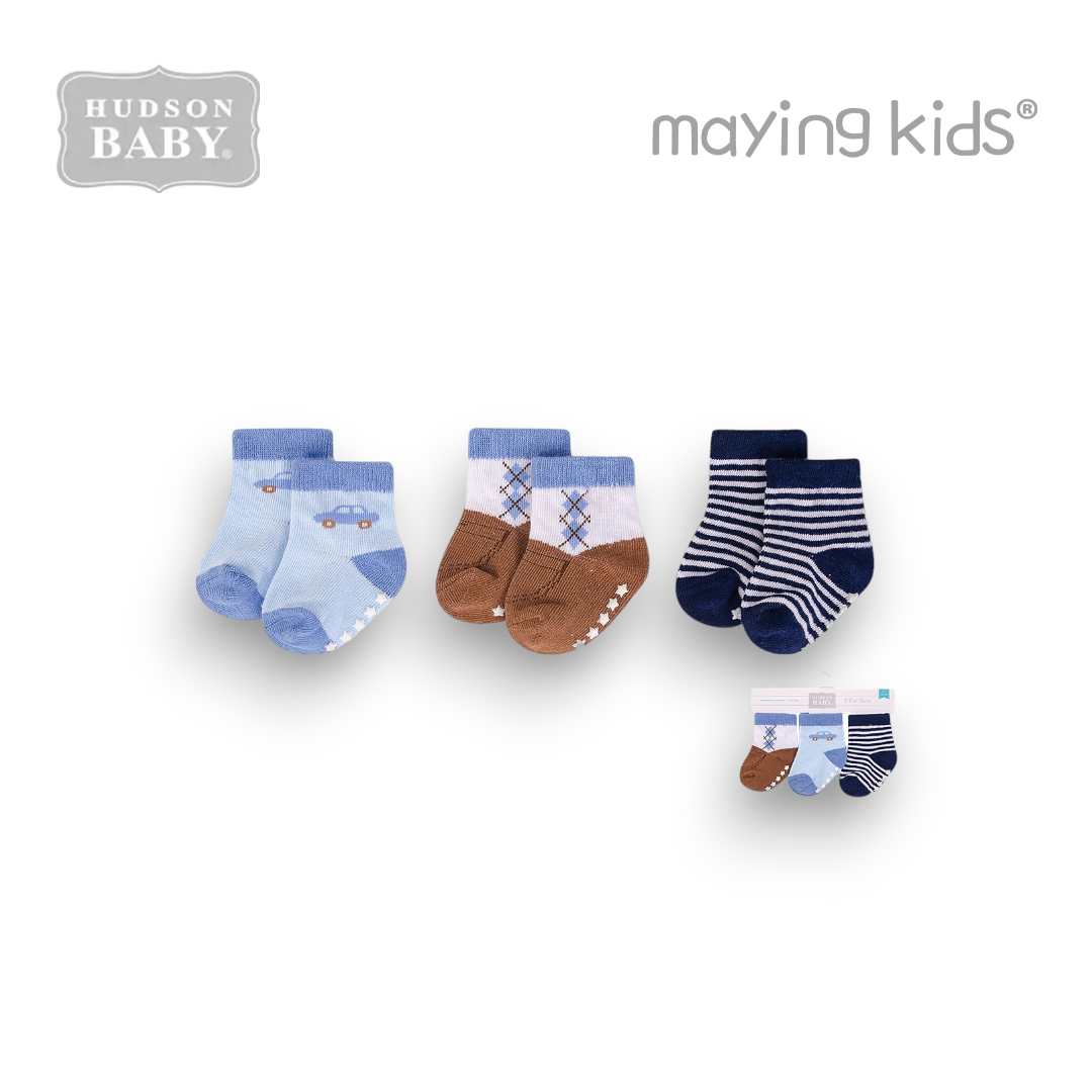 00785CH : Baby Socks With Non-Skid 3pc 防滑襪仔3件裝 - 藍車