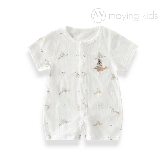 Bodysuit 純棉開胸提花短袖連身衣