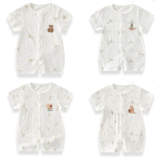 Bodysuit 純棉開胸提花短袖連身衣