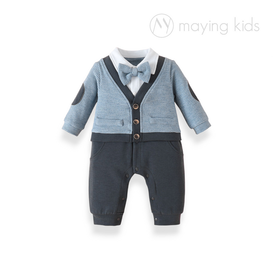 7102 : 長袖假2件禮服連身衣