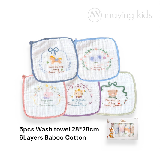 5pcs 6Layers Wash towel 六層竹棉方巾禮盒5條裝