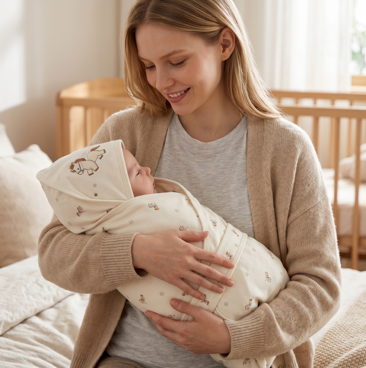 Baby Hooded Receiving Blanket 雙層精梳棉磨毛包被