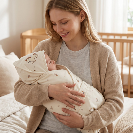 Baby Hooded Receiving Blanket 雙層精梳棉磨毛包被