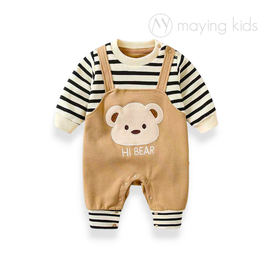 QD3122 : 夾絨假2件吊帶長袖連身衣