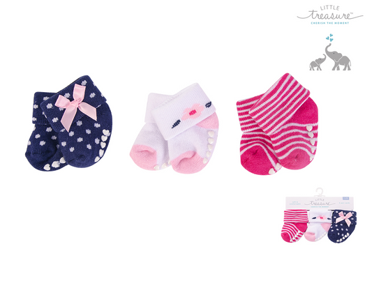 Baby Terry Socks With Non-Skid 3pc 防滑短襪仔3件裝 - 蝴蝶結花花