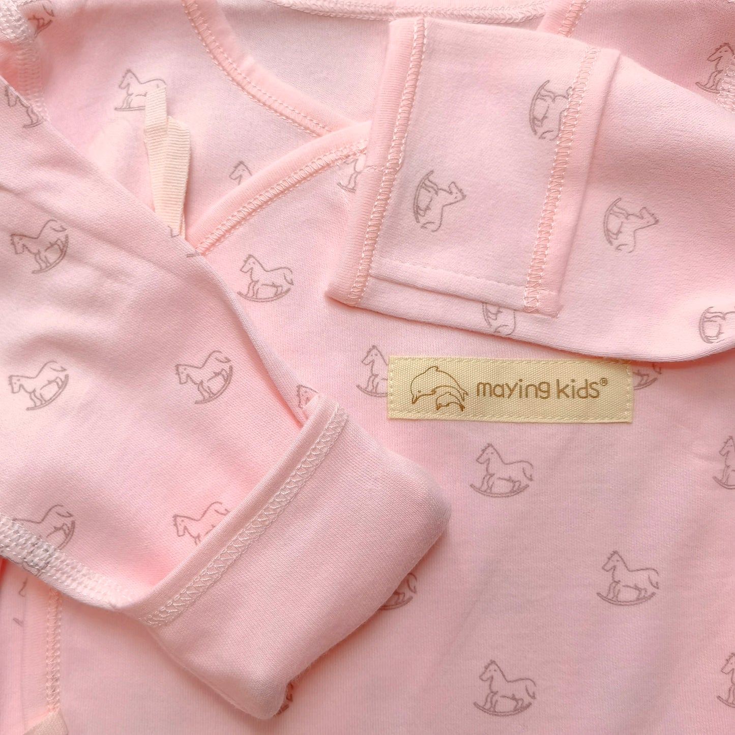 #2028 純棉雙面布綁帶連身衣 - 粉紅木馬