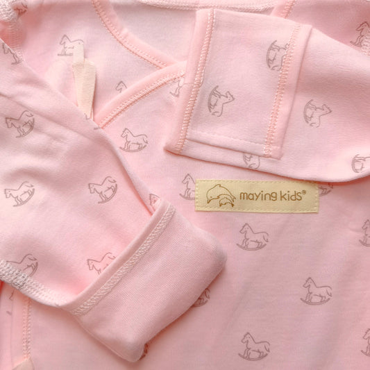 #2028 純棉雙面布綁帶連身衣 - 粉紅木馬