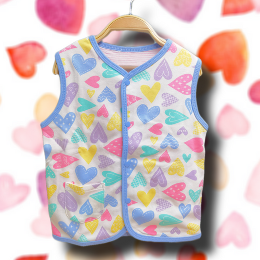 全棉兩層雙面布背心外套 - 彩色心心