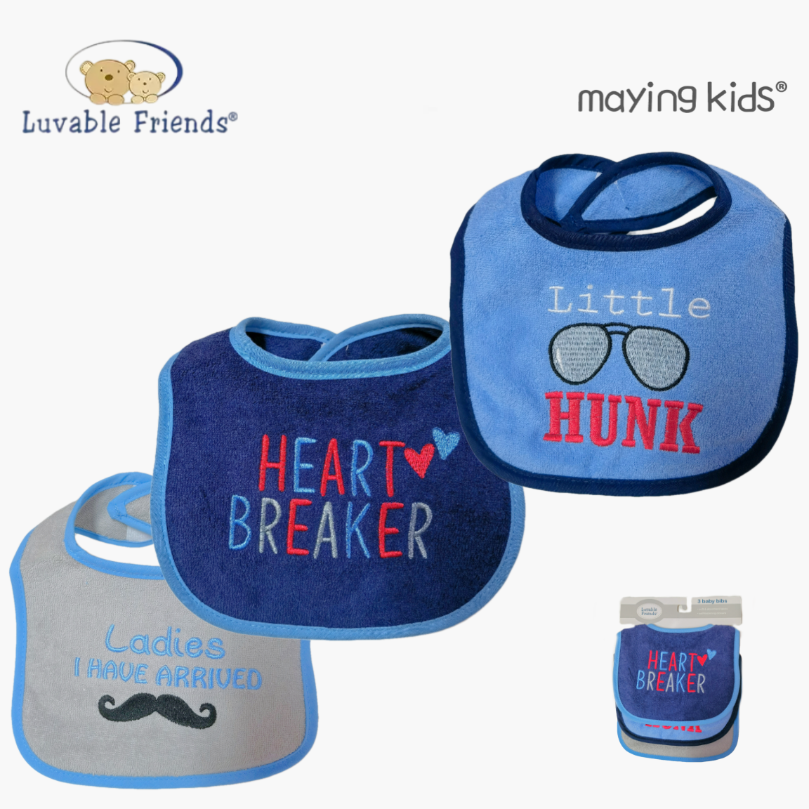 Terry bibs 3pcs
嬰兒純棉口水肩3件裝 - 墨鏡鬍子