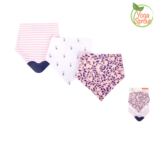 Bandana Bib with Teether 3pc 嬰兒棉質三角巾圍兜3件裝 - 樹枝花