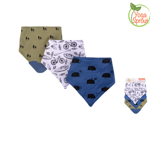 Bandana Bib with Teether 3pc 嬰兒棉質三角巾圍兜3件裝 - 單車藍綠