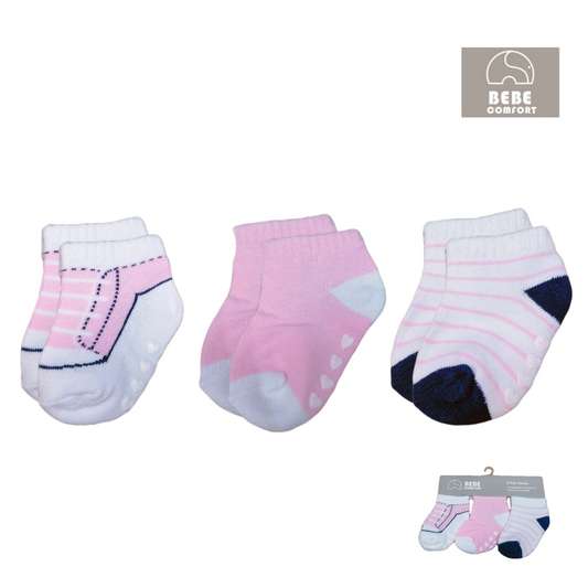 Baby Terry Socks With Non-Skid 3pc 防滑短襪仔3件裝 - 粉色間條