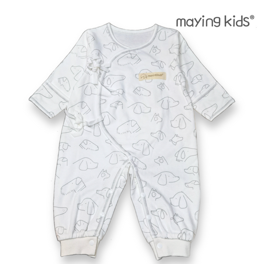 #2023 純棉雙面布綁帶連身衣 - 灰色