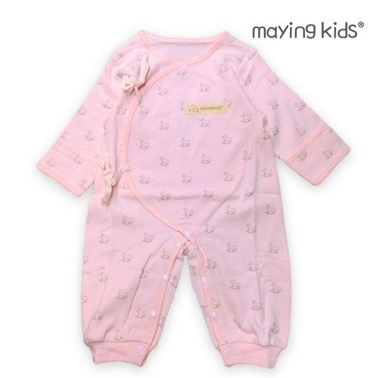 #2028 純棉雙面布綁帶連身衣 - 粉紅木馬