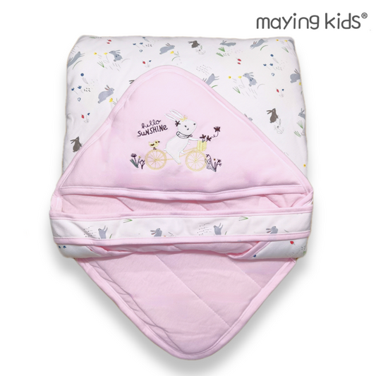 #2188 Blanket with Hooded 夾棉雙面布包被連帽 (附腰帶)