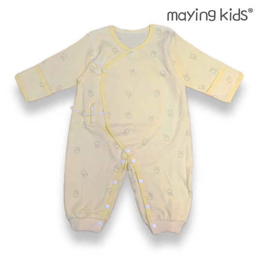 #9628 純棉雙面布綁帶連身衣 - 黃色