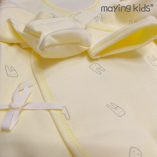 #9628 純棉雙面布綁帶連身衣 - 黃色