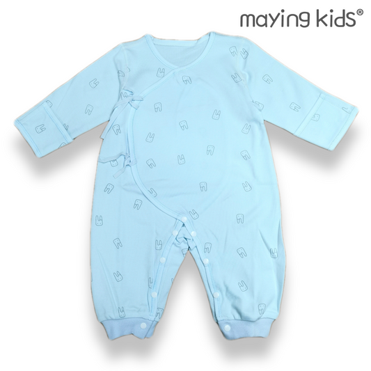 #9628 純棉雙面布綁帶連身衣 - 藍色