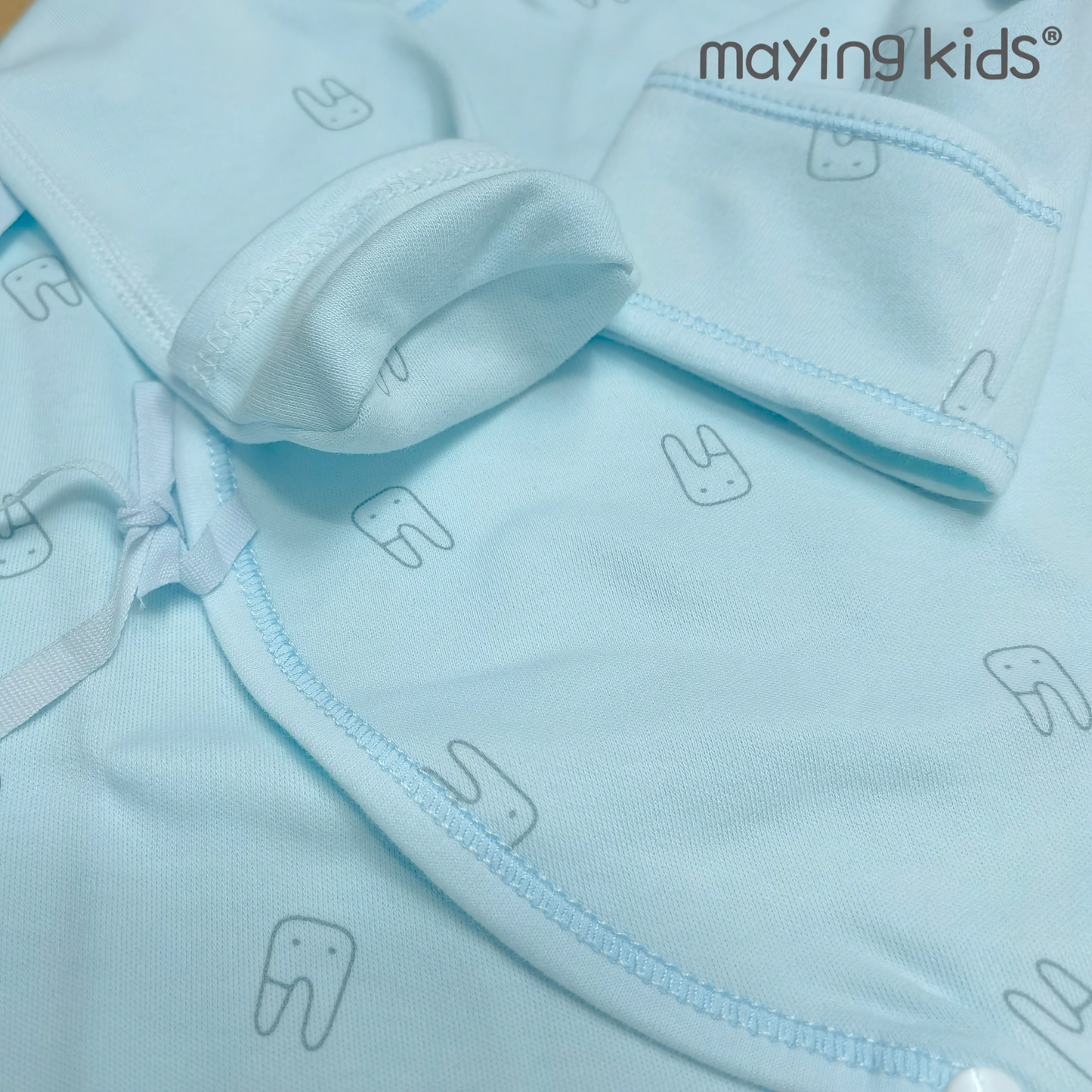 #9628 純棉雙面布綁帶連身衣 - 藍色