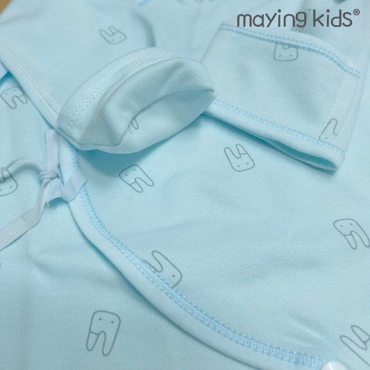 #9628 純棉雙面布綁帶連身衣 - 藍色