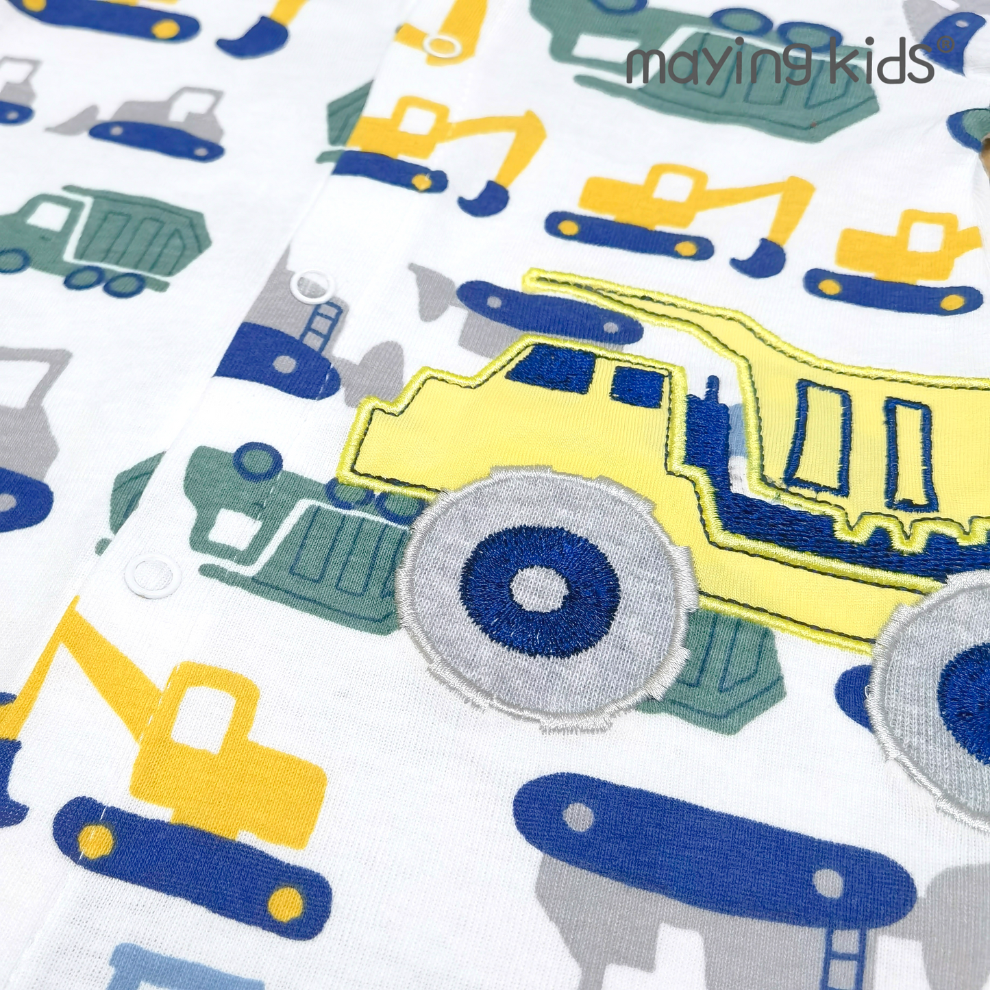 Bodysuit 工程車刺繡純棉開胸連身衣