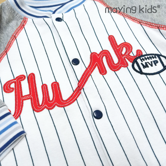 B2202 : 全棉雙面布字母刺繡開胸連身衣