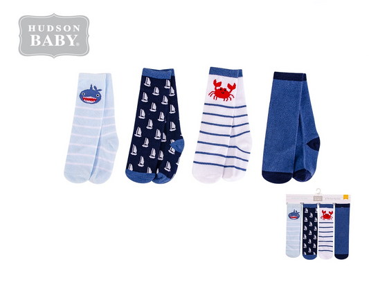 Baby High Socks 4pc 長襪仔4件裝 - 鯊魚蟹帆船
