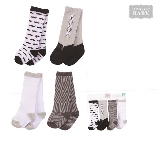 Baby High Socks 4pc 長襪仔4件裝 - 灰間鬍子