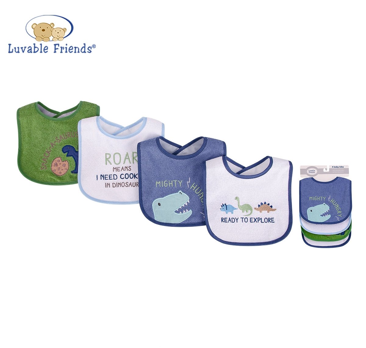 Emb Bib with PEVA back 防滲透口水肩 四件裝 - 恐龍