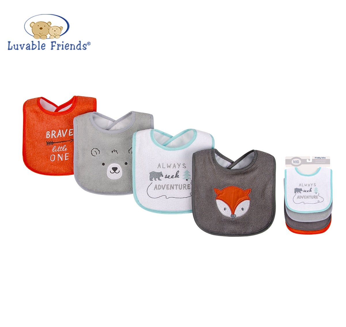 Emb Bib with PEVA back 防滲透口水肩 四件裝 - 小熊狐狸