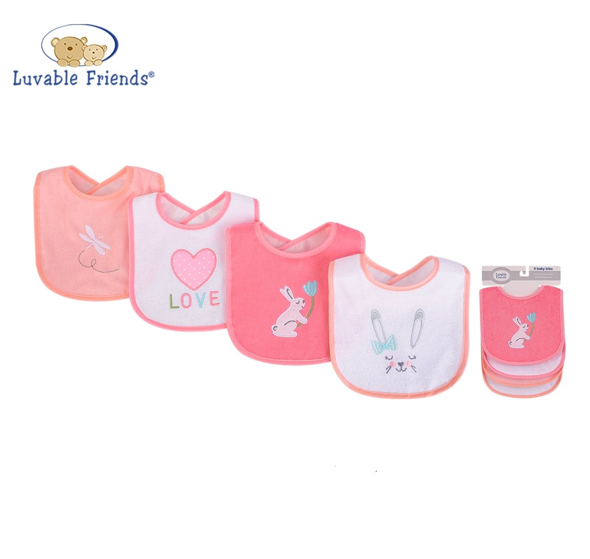 Emb Bib with PEVA back 防滲透口水肩 四件裝 - 兔仔