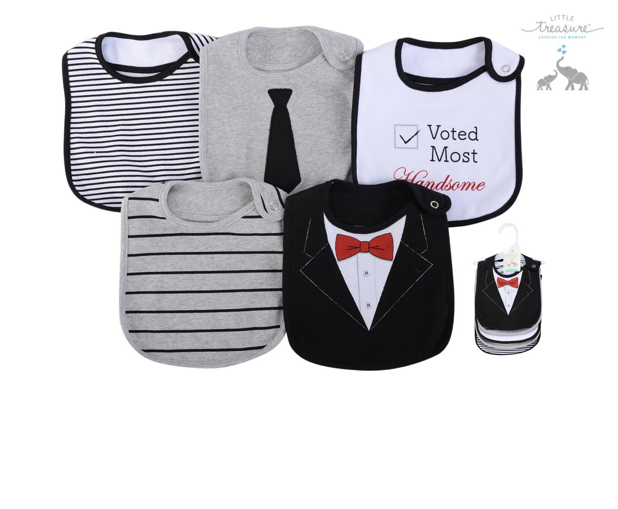 Terry Bib 5pc 純棉口水巾圍兜5件裝 - 紅煲呔西裝