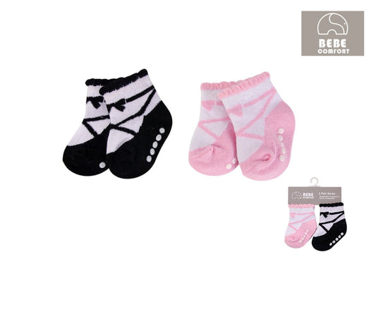 Baby Terry Socks With Non-Skid 2pc 防滑短襪仔2件裝 - 粉黑蝴蝶結