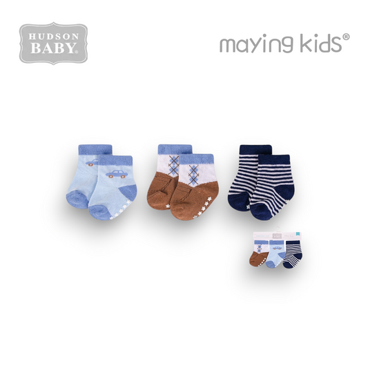 00785CH : Baby Socks With Non-Skid 3pc  防滑襪仔3件裝 - 藍車