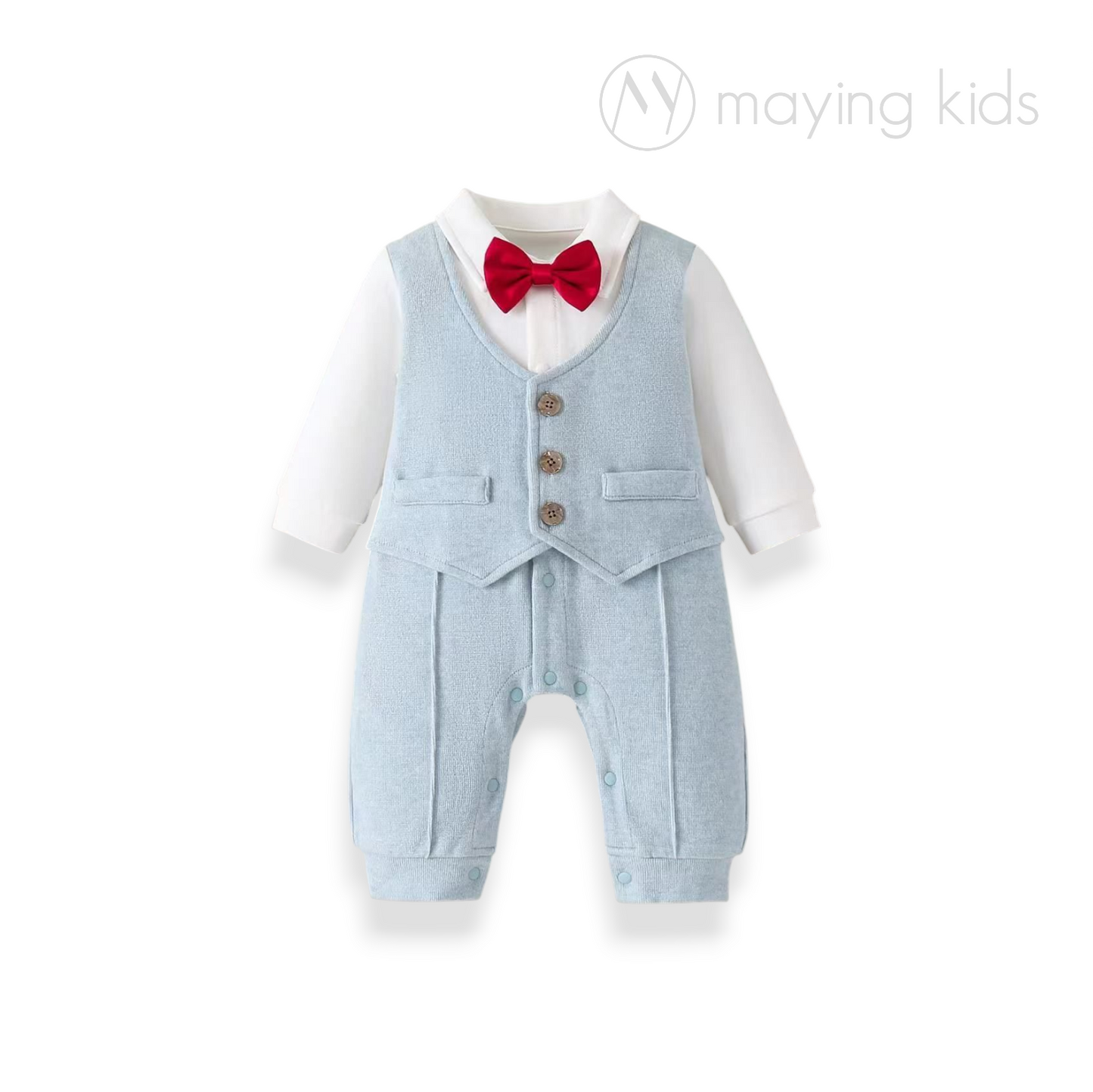 7107 : 長袖假2件禮服連身衣