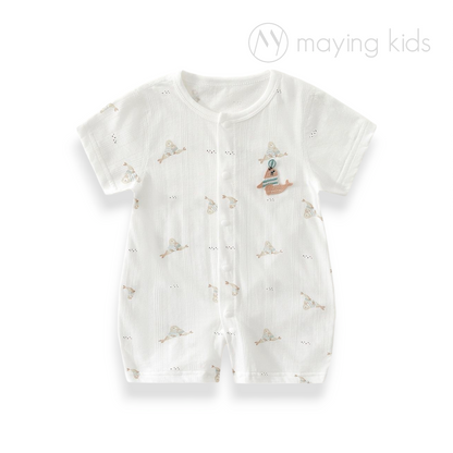 Bodysuit 純棉開胸提花短袖連身衣