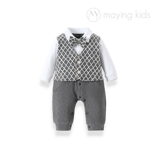 7106 : 長袖假2件禮服連身衣