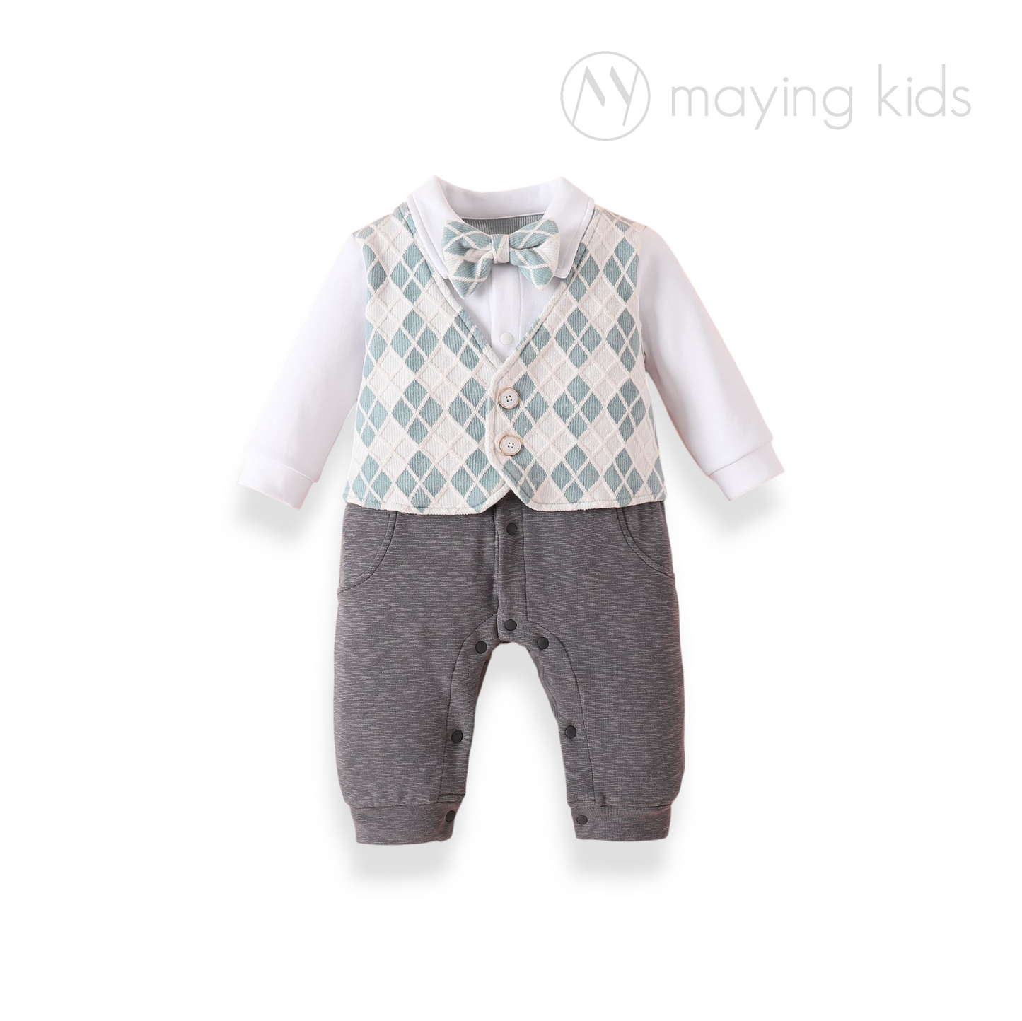 7106 : 長袖假2件禮服連身衣