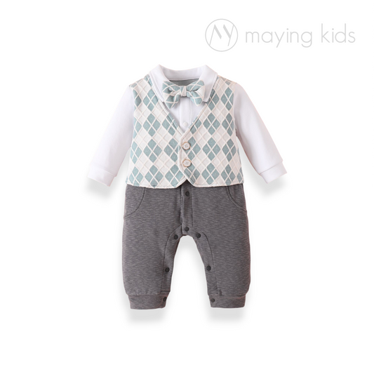 7106 : 長袖假2件禮服連身衣