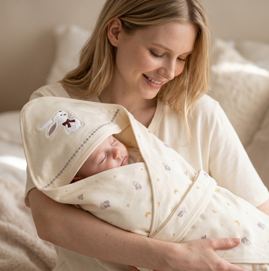 Baby Hooded Receiving Blanket 雙層精梳棉磨毛包被