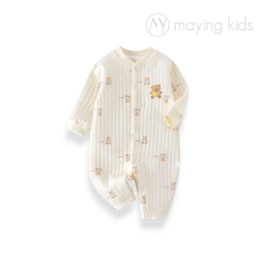 BN-YLX : 夾絲棉刺繡熊仔圖案長袖連身衣