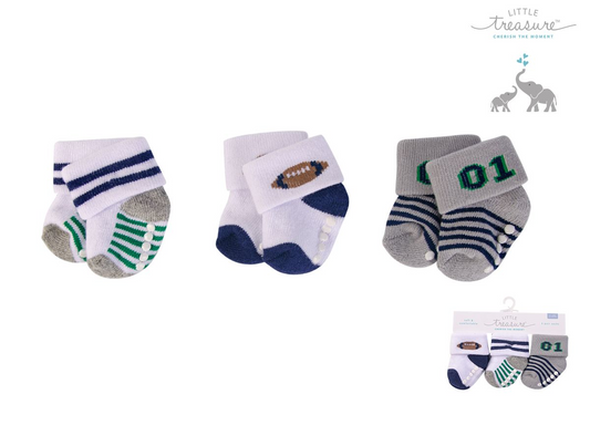 Baby Terry Socks With Non-Skid 3pc  防滑短襪仔3件裝 - 欖球