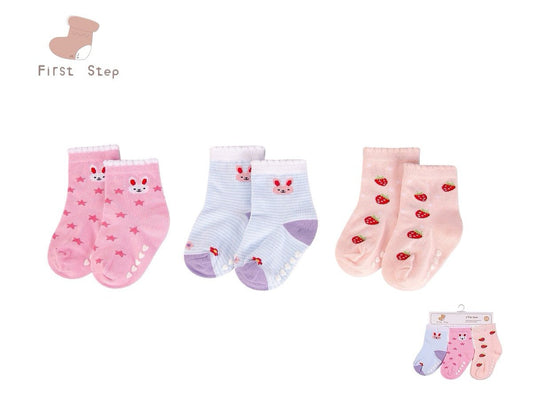 Baby Socks With Non-Skid 3pc  防滑襪仔3件裝 - 粉紅兔仔
