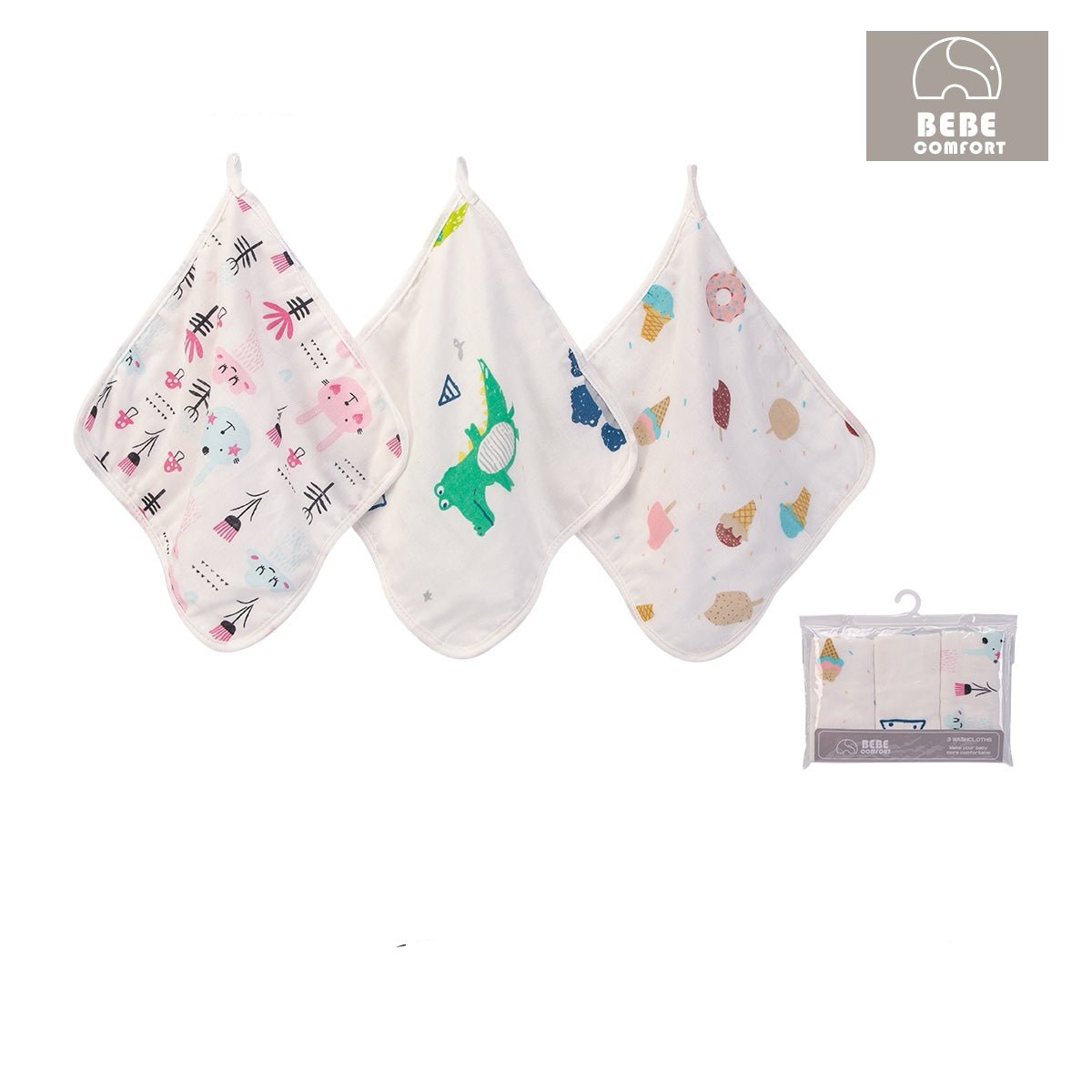 Double layers of muslin and terry washcloths 
雙面竹纖維棉質潔面巾 - 雪糕兔鱷魚