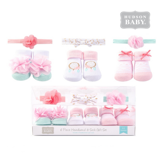 Headband Socks gift set 6pc 頭帶襪仔6件裝禮盒 - 蝴蝶結花朵