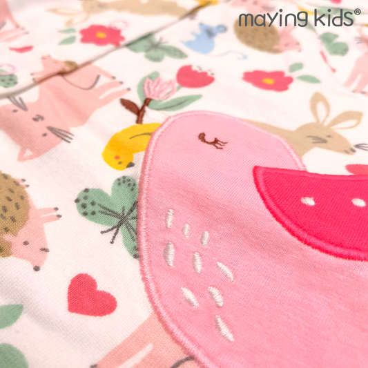 Bodysuit 雀鳥刺繡純棉開胸連身衣