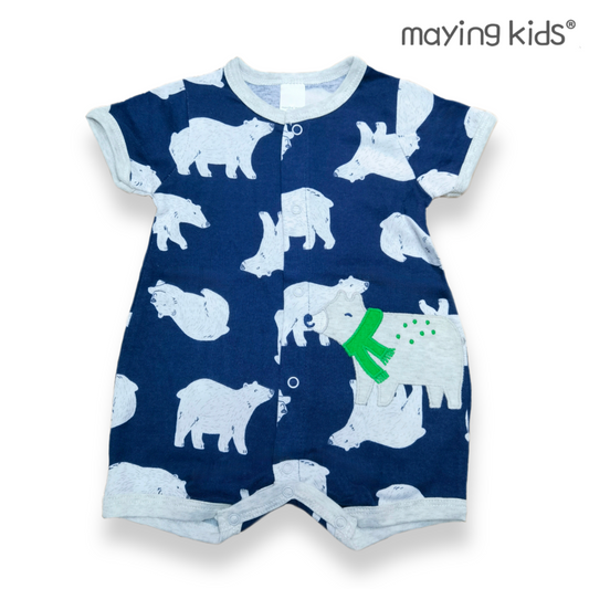 #B8425 Bodysuit 北極熊刺繡純棉開胸連身衣