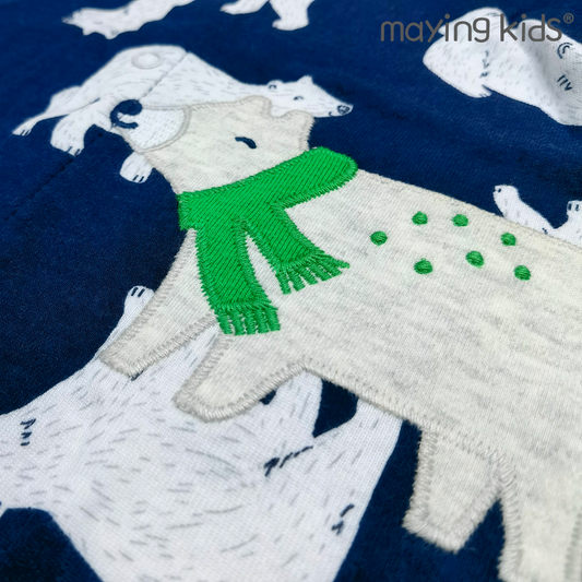 #B8425 Bodysuit 北極熊刺繡純棉開胸連身衣