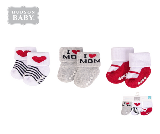 Baby Terry Socks With Non-Skid 3pc  防滑短襪仔3件裝 - Love Dad / Love Mom