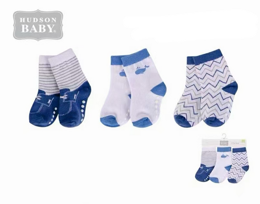 Baby Socks With Non-Skid 3pc  防滑襪仔3件裝 - 藍色鯨魚